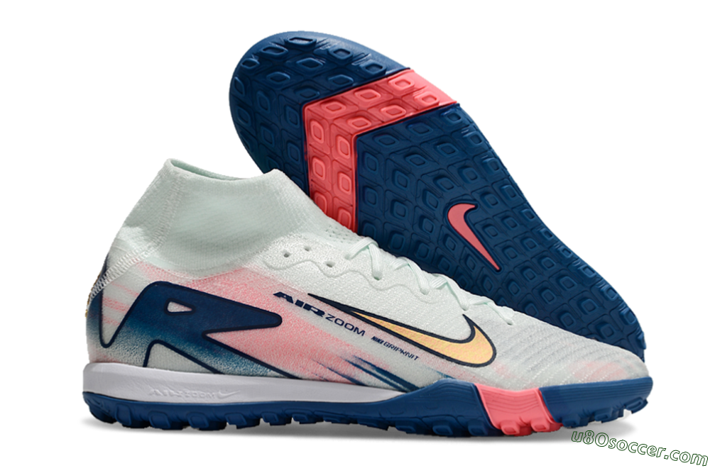 Nike Air Zoom Mercurial Superfly 10 Elite TF Artificial Turf Soccer Shoes - White/Pink/Blue 0