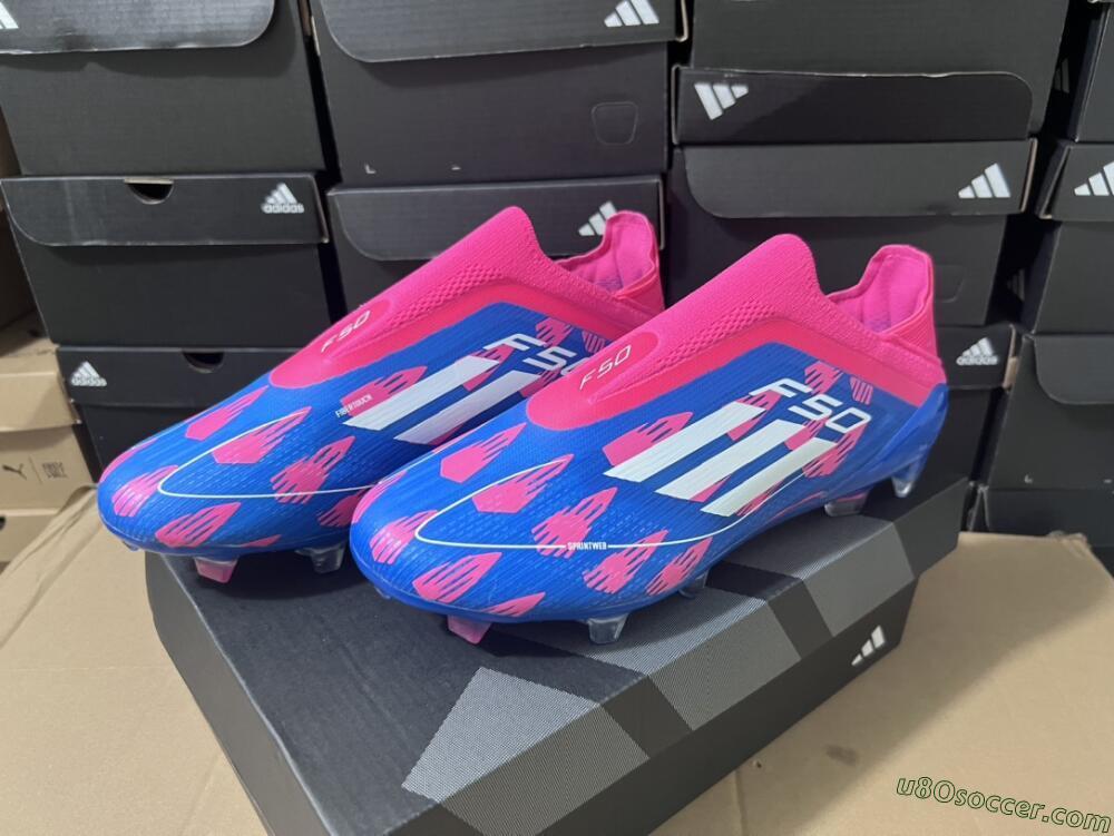 Adidas F50 Elite Laceless FG Firm Ground Soccer Cleats - Blue/Pink/White