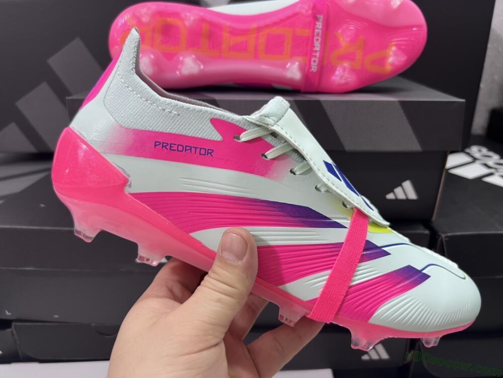 Adidas Predator Accuracy+ Laceless FG Firm Ground Soccer Cleats - White/Pink/Purple