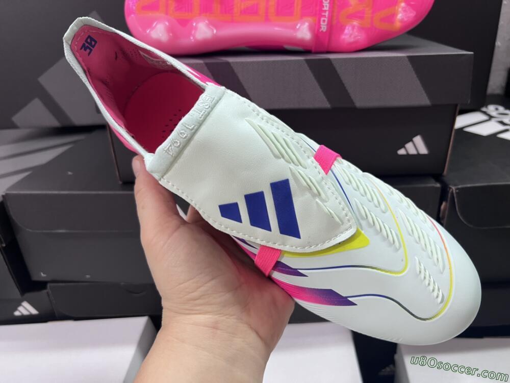 Adidas Predator Accuracy+ Laceless FG Firm Ground Soccer Cleats - White/Pink/Purple