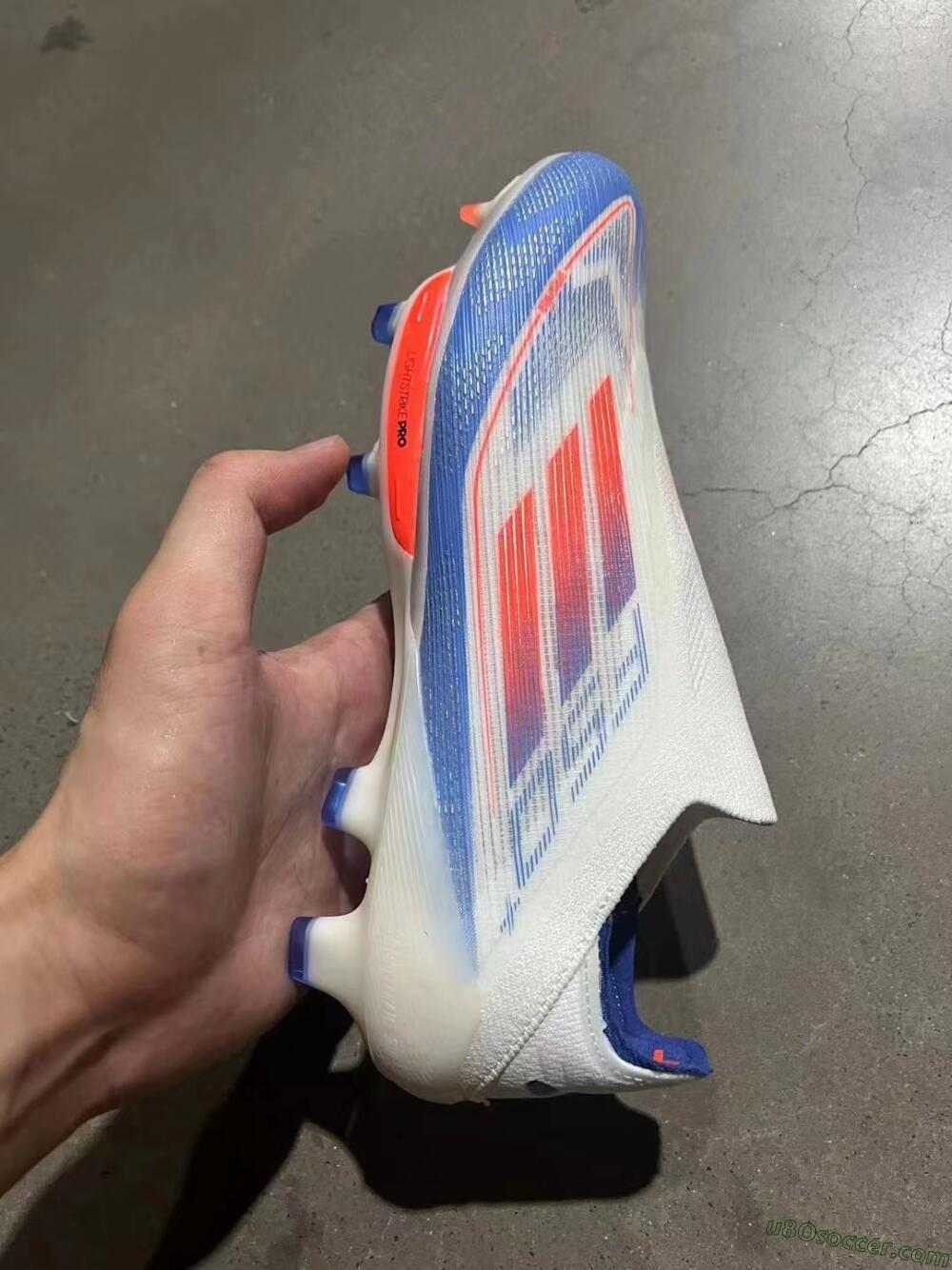 Adidas F50+ Lightstrike Pro Laceless FG Firm Ground Soccer Cleats - White/Red/Blue