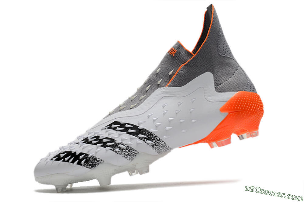 Adidas Predator Freak+ Laceless FG Firm Ground Soccer Cleats - White/Grey/Orange 5