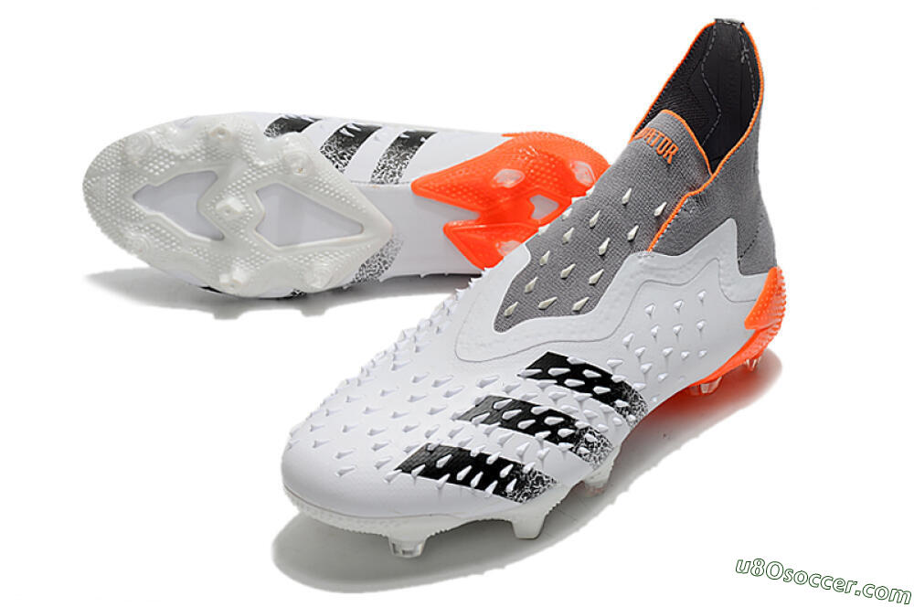 Adidas Predator Freak+ Laceless FG Firm Ground Soccer Cleats - White/Grey/Orange 3