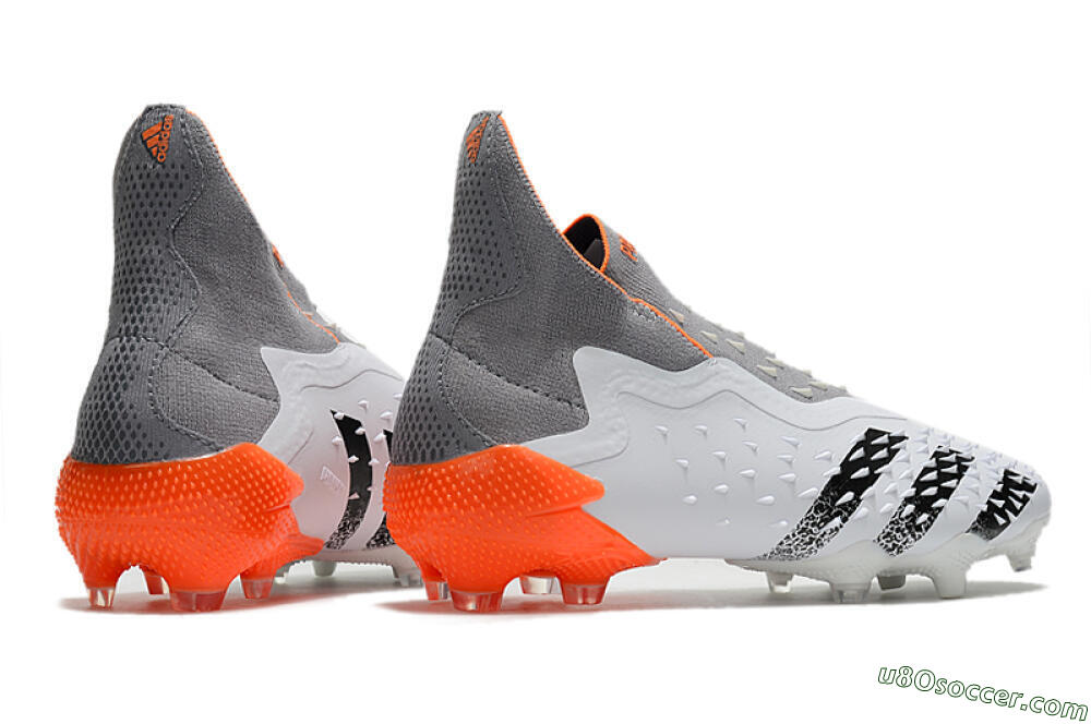 Adidas Predator Freak+ Laceless FG Firm Ground Soccer Cleats - White/Grey/Orange 6