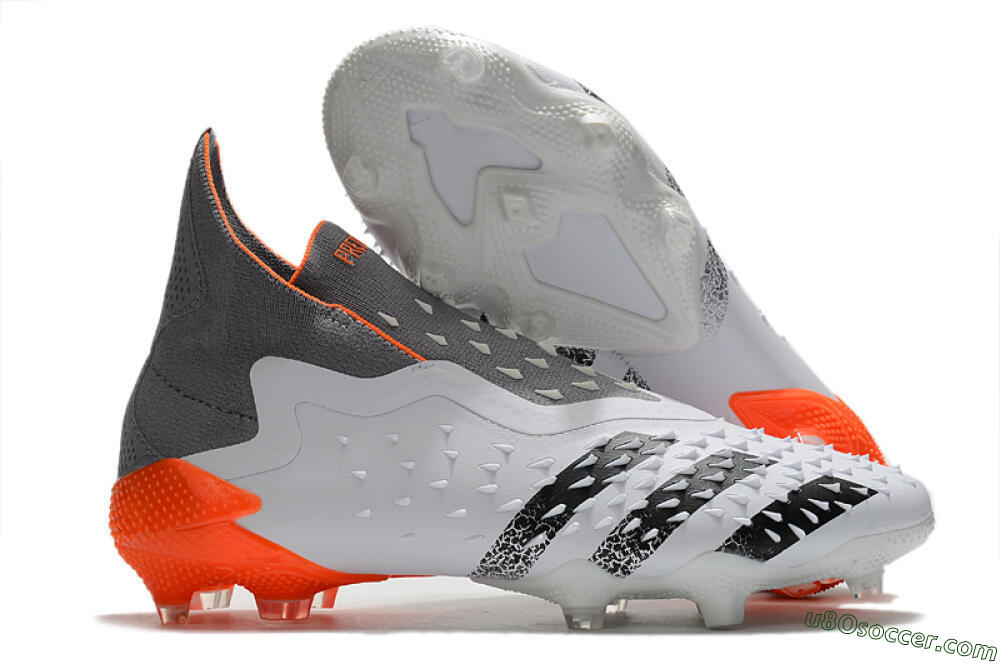 Adidas Predator Freak+ Laceless FG Firm Ground Soccer Cleats - White/Grey/Orange 1