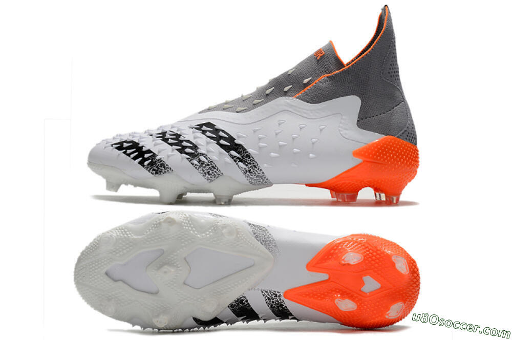 Adidas Predator Freak+ Laceless FG Firm Ground Soccer Cleats - White/Grey/Orange 0