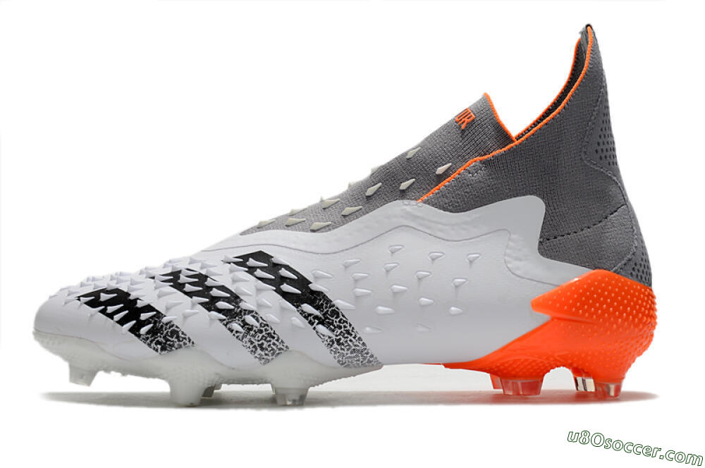 Adidas Predator Freak+ Laceless FG Firm Ground Soccer Cleats - White/Grey/Orange 2