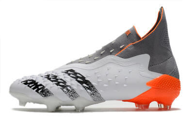 Adidas Predator Freak+ Laceless FG Firm Ground Soccer Cleats - White/Grey/Orange
