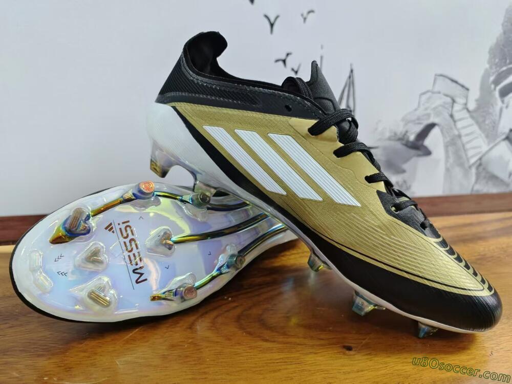 Adidas F50 Adizero Messi FG Firm Ground Soccer Cleats - Gold/White/Black