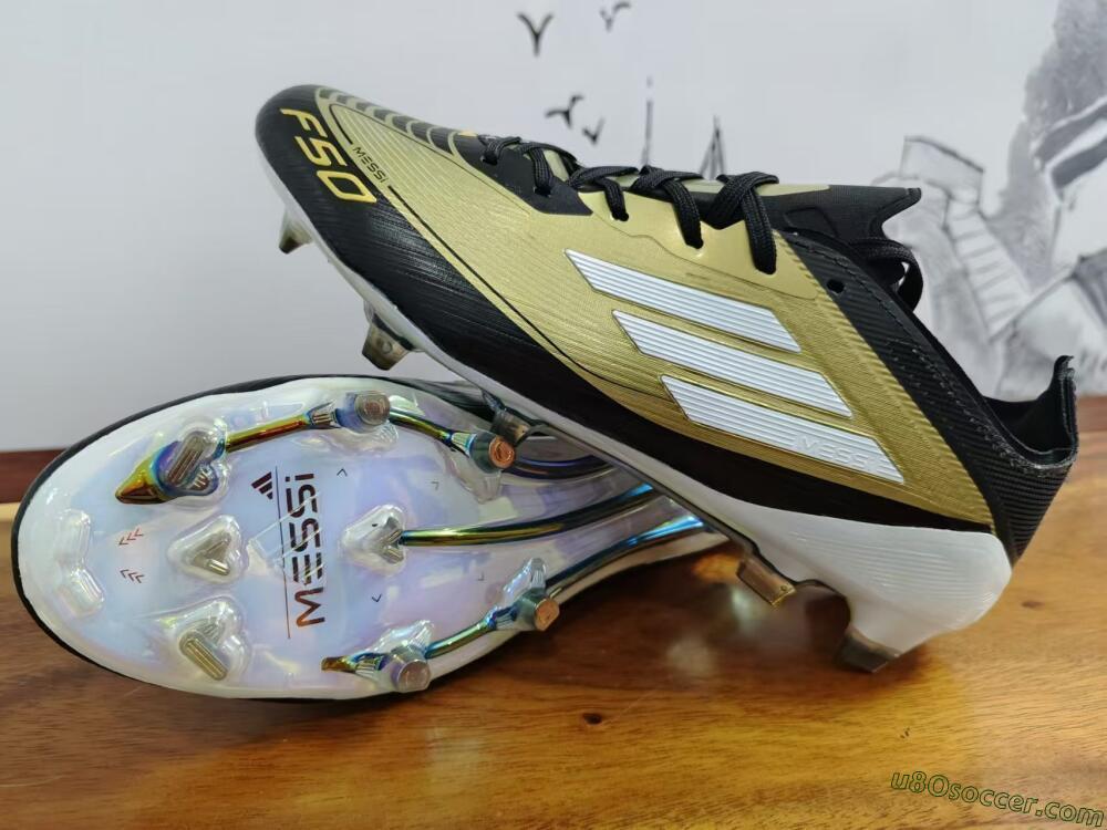 Adidas F50 Adizero Messi FG Firm Ground Soccer Cleats - Gold/White/Black