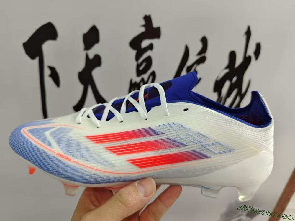 Adidas F50 Adizero FG Firm Ground Soccer Cleats - White/Blue/Pink