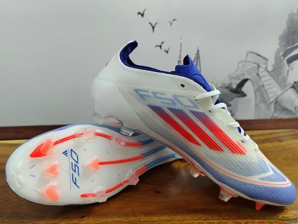 Adidas F50 Adizero FG Firm Ground Soccer Cleats - White/Blue/Pink
