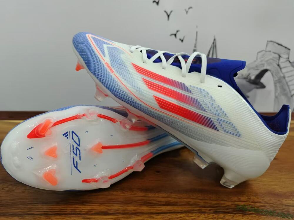 Adidas F50 Adizero FG Firm Ground Soccer Cleats - White/Blue/Pink