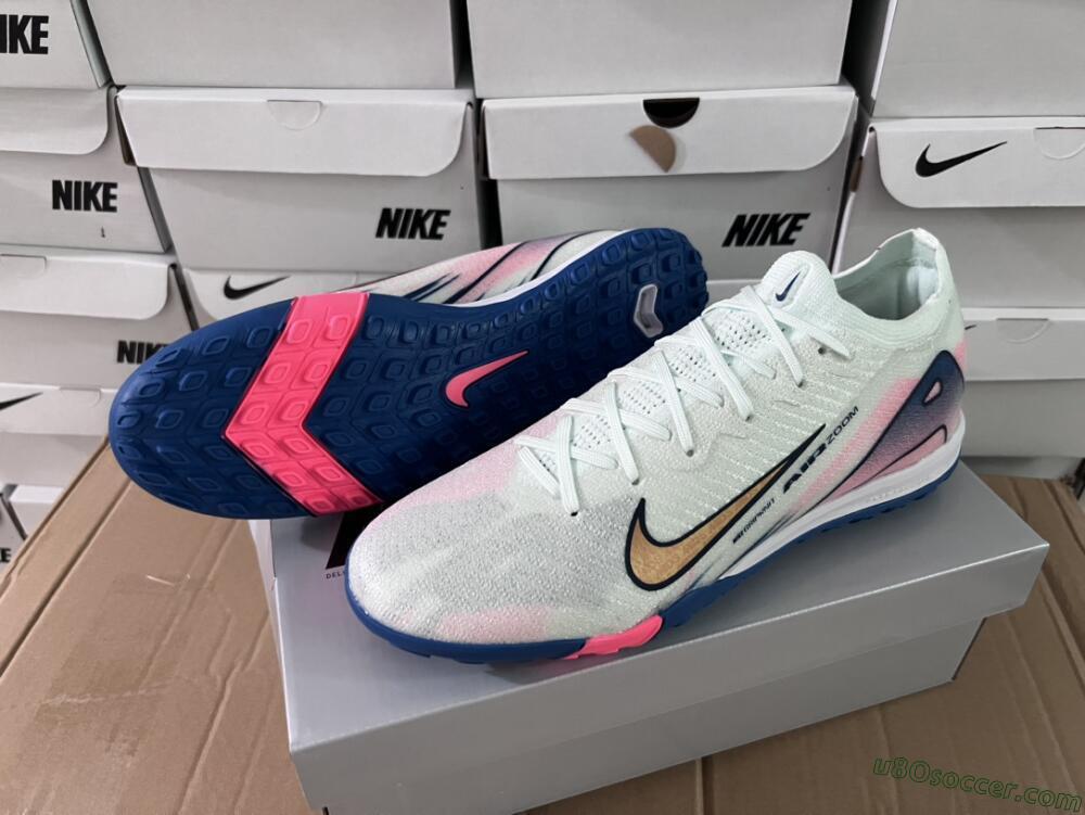 Nike Air Zoom Mercurial Vapor 16 Elite TF Artificial Turf Soccer Shoes - White/Pink/Blue