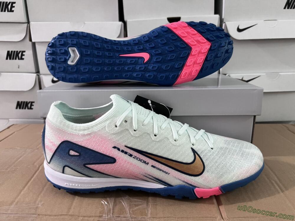 Nike Air Zoom Mercurial Vapor 16 Elite TF Artificial Turf Soccer Shoes - White/Pink/Blue