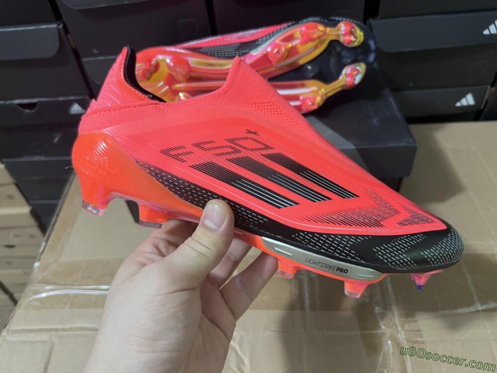 Adidas F50+ Lightstrike Pro Laceless FG Firm Ground Soccer Cleats - Red/Black/Silver