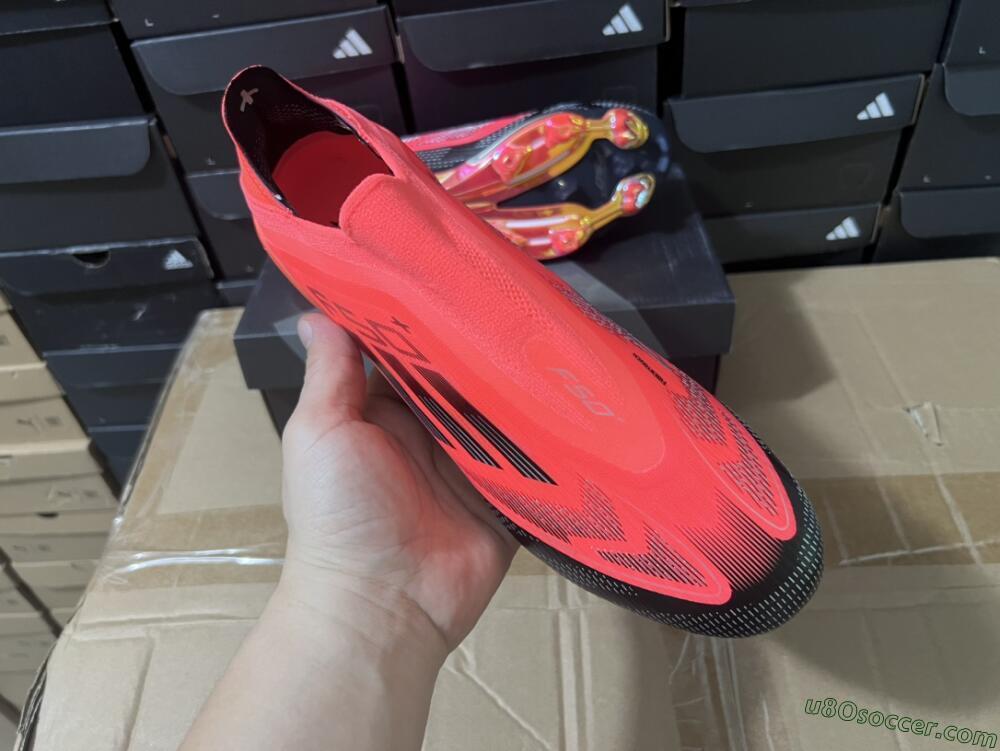 Adidas F50+ Lightstrike Pro Laceless FG Firm Ground Soccer Cleats - Red/Black/Silver