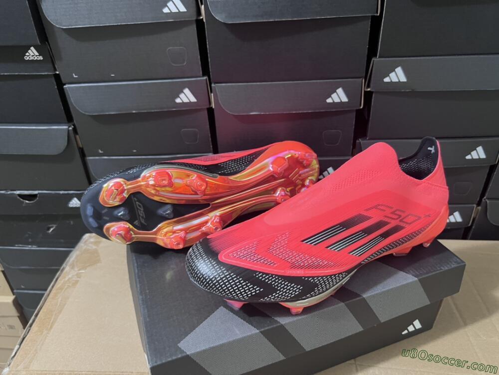 Adidas F50+ Lightstrike Pro Laceless FG Firm Ground Soccer Cleats - Red/Black/Silver