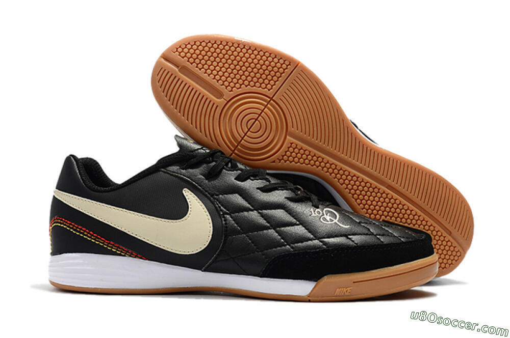Nike Tiempo Ligera 4 10R IC Indoor & Futsal Soccer Shoes - Black/Beige/Brown 1