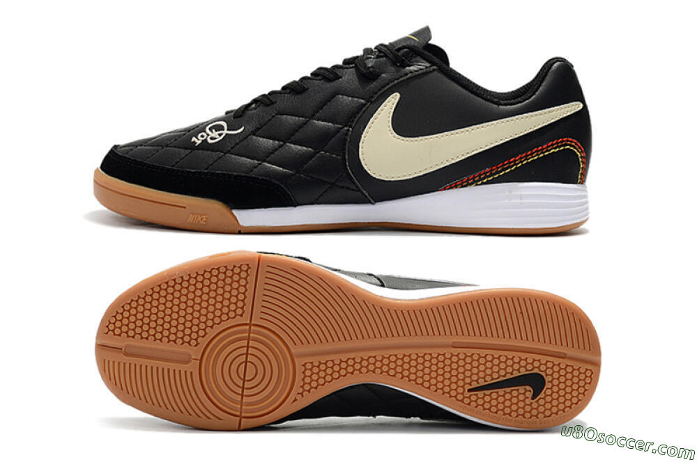 Nike Tiempo Ligera 4 10R IC Indoor & Futsal Soccer Shoes - Black/Beige/Brown 0