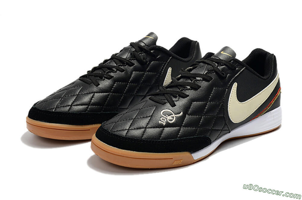 Nike Tiempo Ligera 4 10R IC Indoor & Futsal Soccer Shoes - Black/Beige/Brown 5
