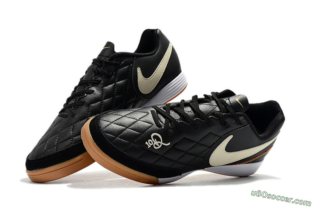 Nike Tiempo Ligera 4 10R IC Indoor & Futsal Soccer Shoes - Black/Beige/Brown 6