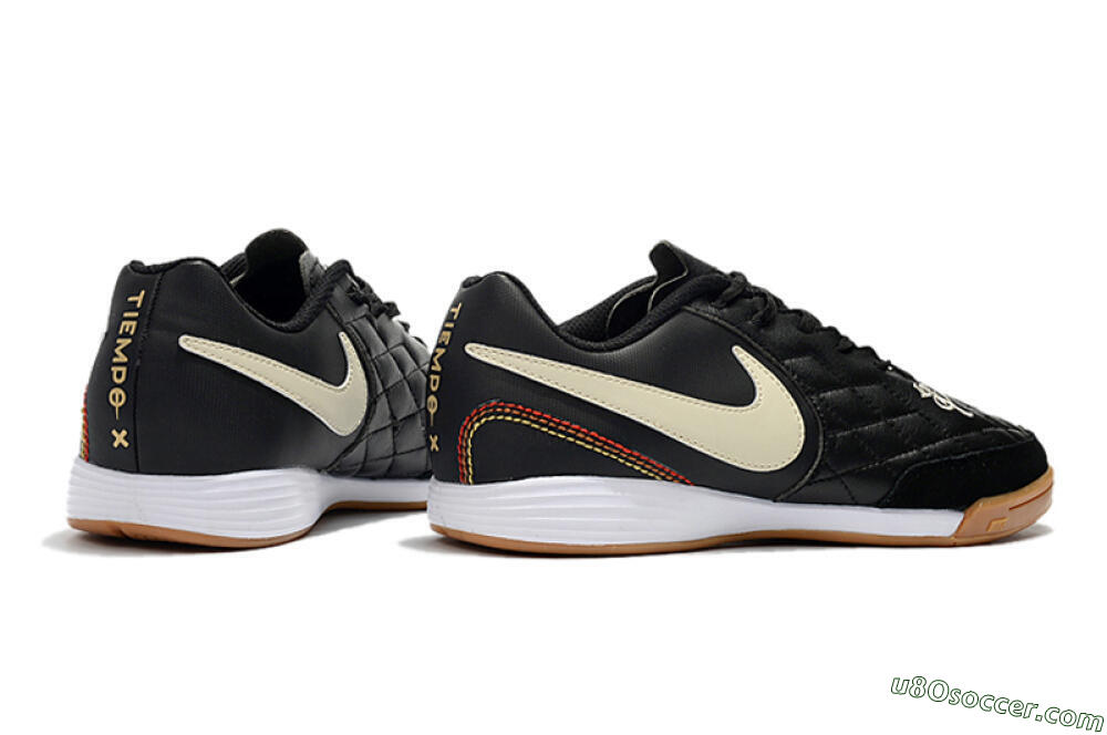 Nike Tiempo Ligera 4 10R IC Indoor & Futsal Soccer Shoes - Black/Beige/Brown 9