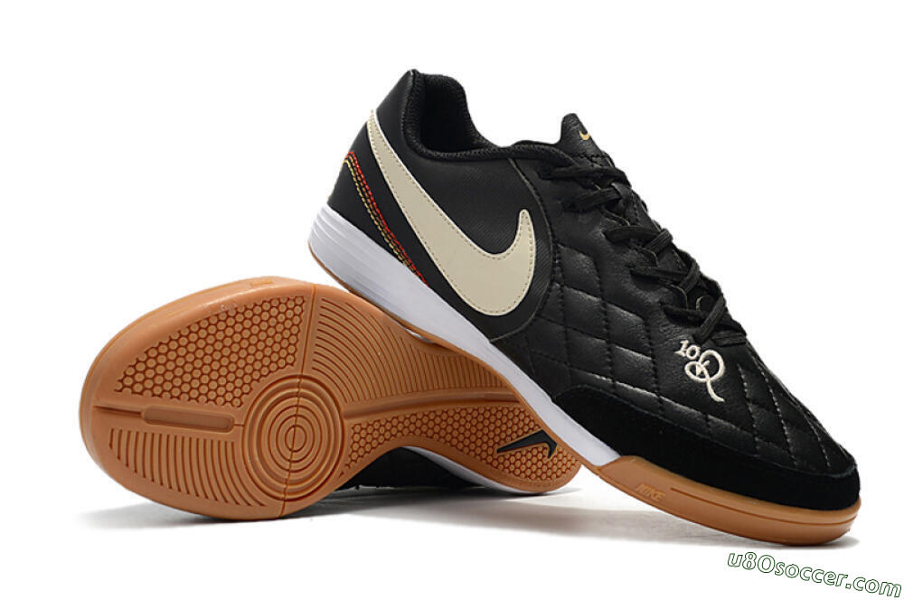 Nike Tiempo Ligera 4 10R IC Indoor & Futsal Soccer Shoes - Black/Beige/Brown 4