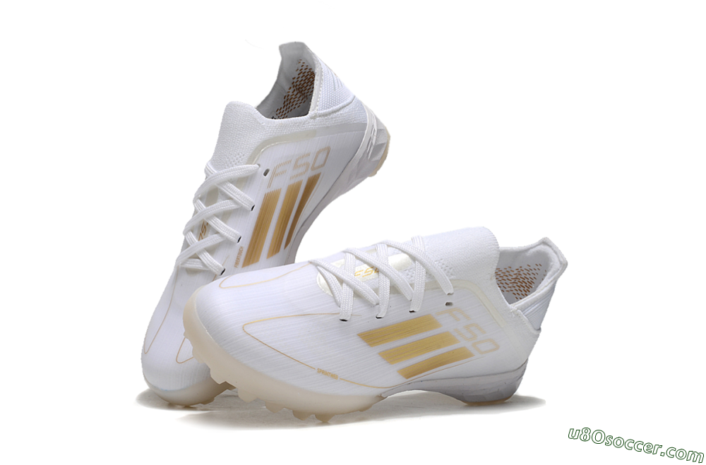 Kids Adidas F50 Elite TF Artificial Turf Soccer Shoes - White/Gold 3
