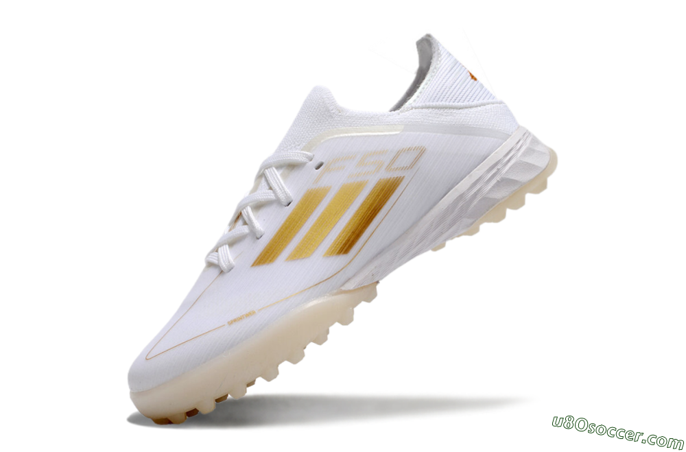 Kids Adidas F50 Elite TF Artificial Turf Soccer Shoes - White/Gold 6
