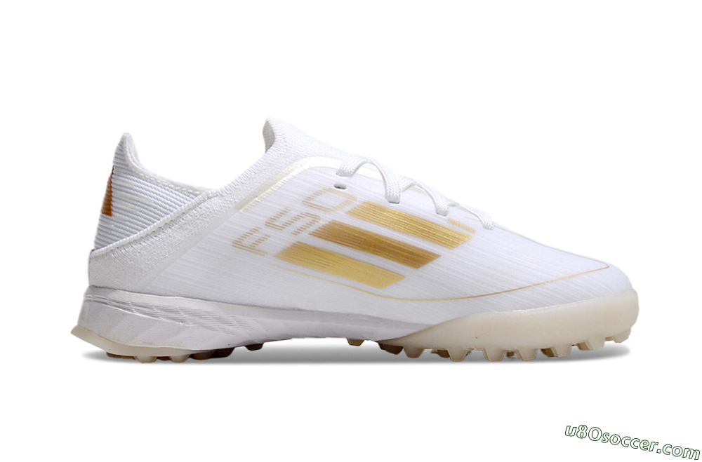 Kids Adidas F50 Elite TF Artificial Turf Soccer Shoes - White/Gold 4
