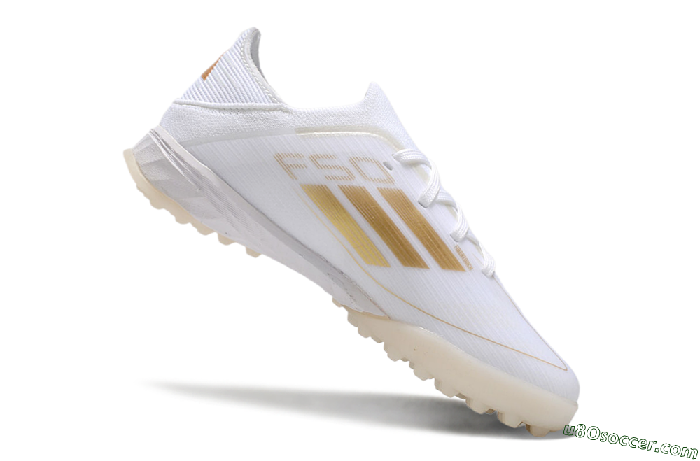 Kids Adidas F50 Elite TF Artificial Turf Soccer Shoes - White/Gold 5