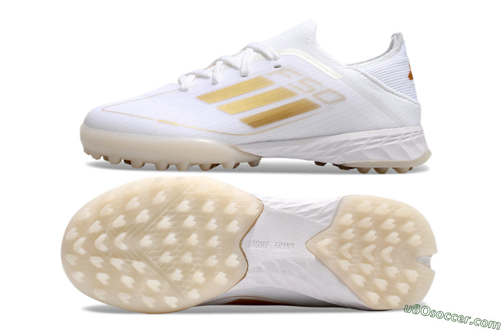 Kids Adidas F50 Elite TF Artificial Turf Soccer Shoes - White/Gold 0