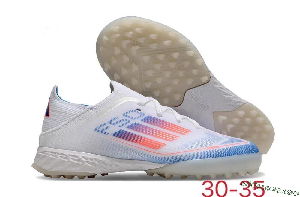 Kids Adidas F50 Elite TF Artificial Turf Soccer Shoes - White/Blue/Orange 1