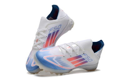 Kids Adidas F50 Elite TF Artificial Turf Soccer Shoes - White/Blue/Orange