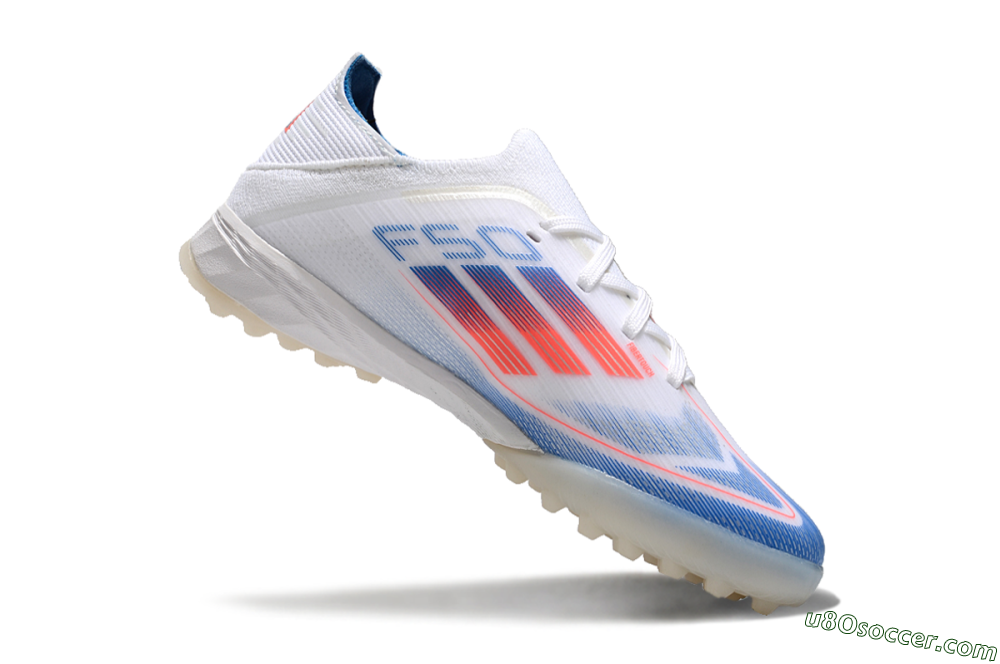 Kids Adidas F50 Elite TF Artificial Turf Soccer Shoes - White/Blue/Orange 4