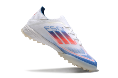 Kids Adidas F50 Elite TF Artificial Turf Soccer Shoes - White/Blue/Orange