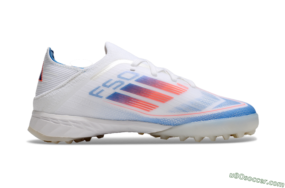 Kids Adidas F50 Elite TF Artificial Turf Soccer Shoes - White/Blue/Orange 6