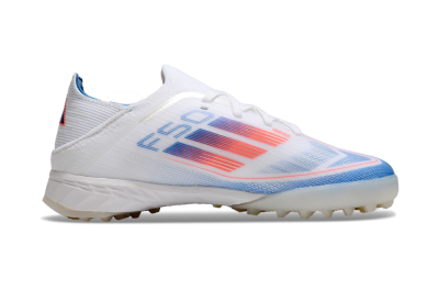 Kids Adidas F50 Elite TF Artificial Turf Soccer Shoes - White/Blue/Orange