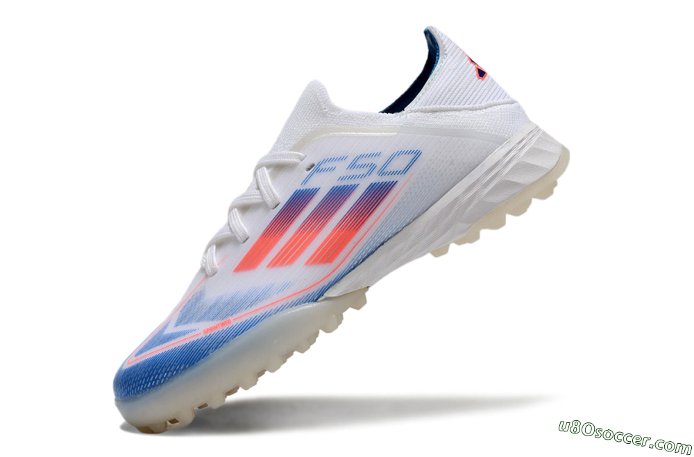 Kids Adidas F50 Elite TF Artificial Turf Soccer Shoes - White/Blue/Orange 5