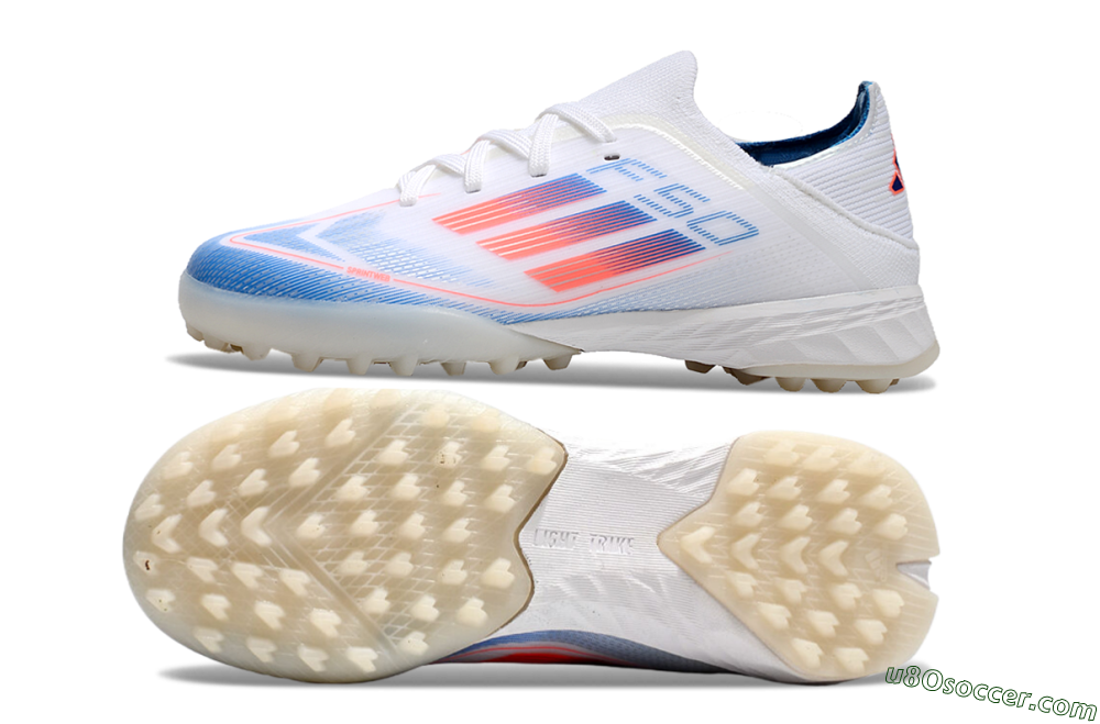 Kids Adidas F50 Elite TF Artificial Turf Soccer Shoes - White/Blue/Orange 0