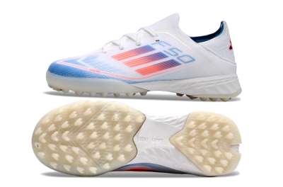 Kids Adidas F50 Elite TF Artificial Turf Soccer Shoes - White/Blue/Orange