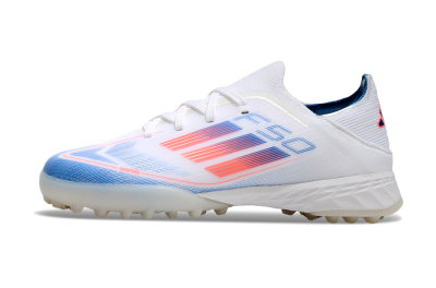 Kids Adidas F50 Elite TF Artificial Turf Soccer Shoes - White/Blue/Orange