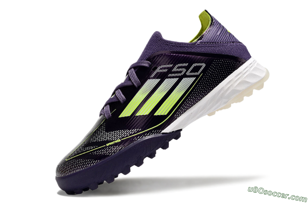 Kids Adidas F50 Elite TF Artificial Turf Soccer Shoes - Purple/Green/White 5