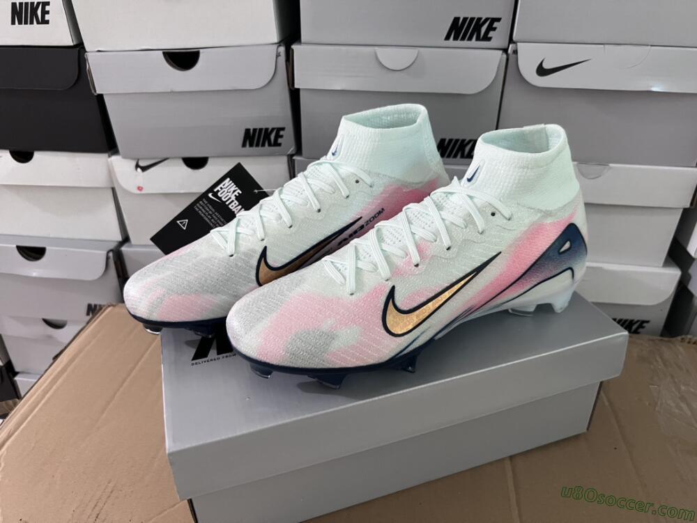 Nike Air Zoom Mercurial Superfly 10 Elite FG Firm Ground Soccer Cleats - White/Pink/Blue
