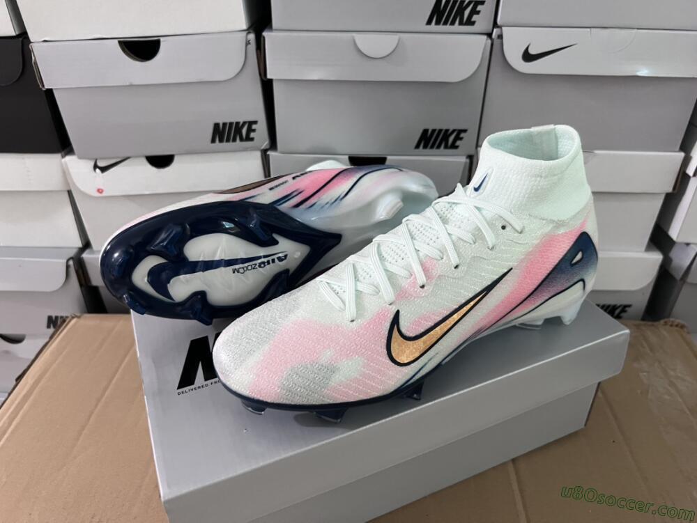 Nike Air Zoom Mercurial Superfly 10 Elite FG Firm Ground Soccer Cleats - White/Pink/Blue