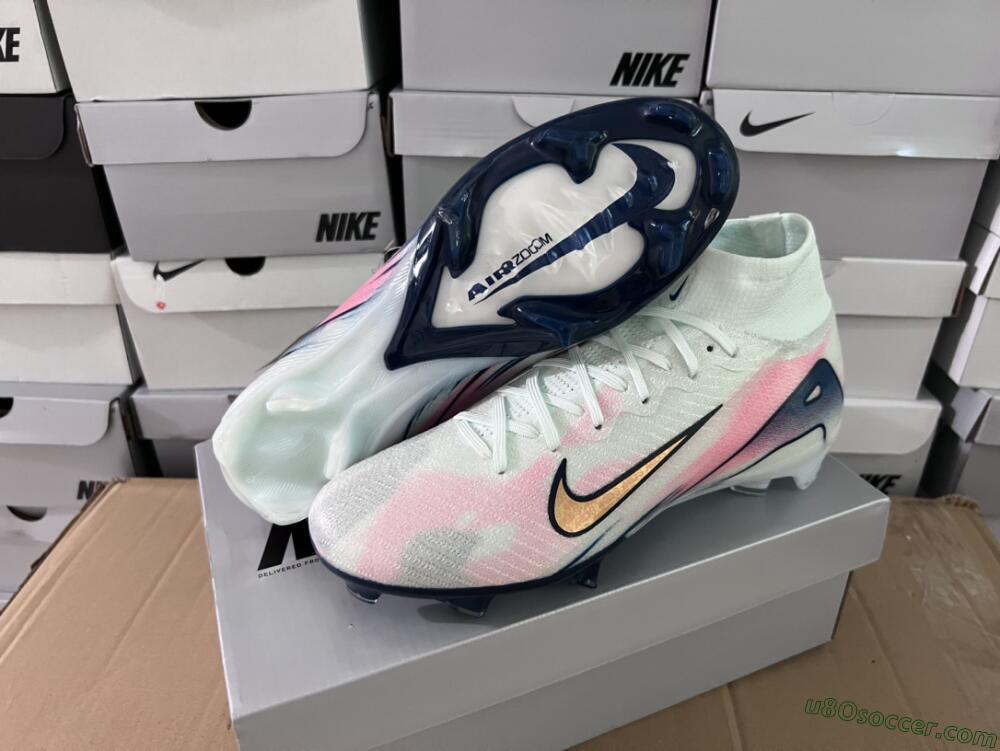 Nike Air Zoom Mercurial Superfly 10 Elite FG Firm Ground Soccer Cleats - White/Pink/Blue