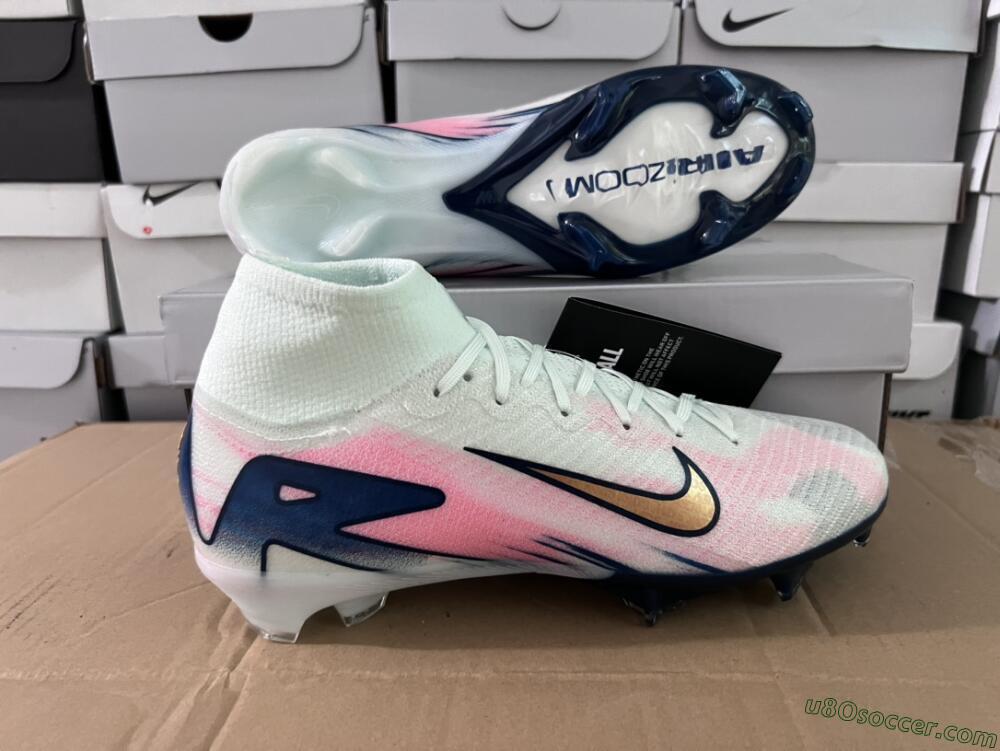 Nike Air Zoom Mercurial Superfly 10 Elite FG Firm Ground Soccer Cleats - White/Pink/Blue