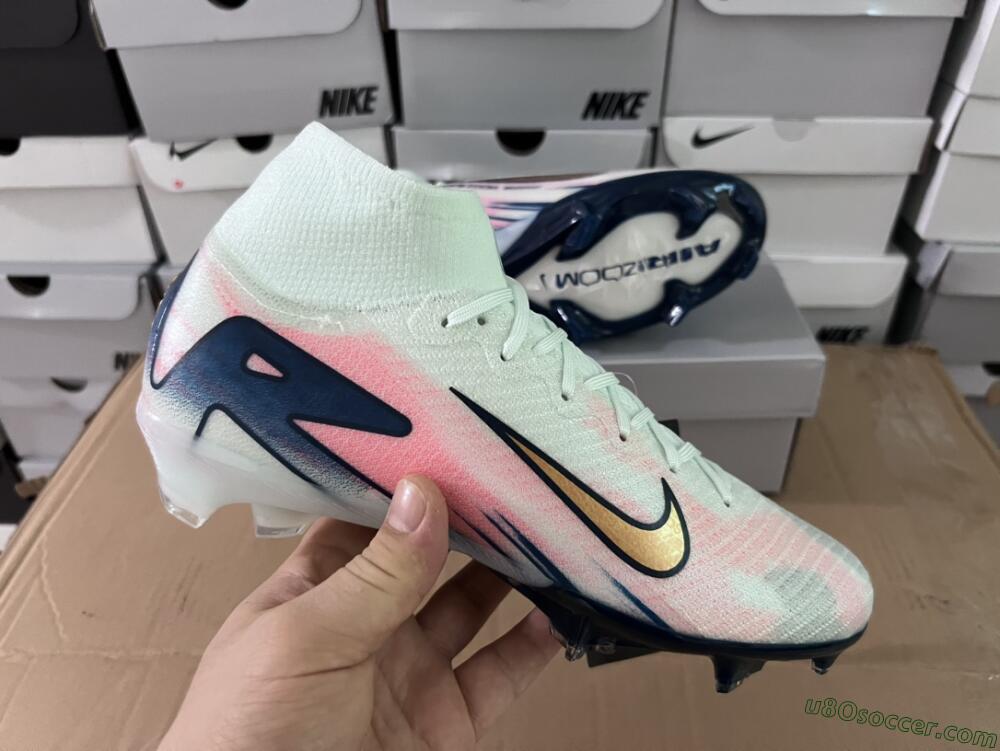 Nike Air Zoom Mercurial Superfly 10 Elite FG Firm Ground Soccer Cleats - White/Pink/Blue