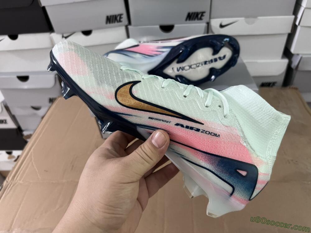 Nike Air Zoom Mercurial Superfly 10 Elite FG Firm Ground Soccer Cleats - White/Pink/Blue
